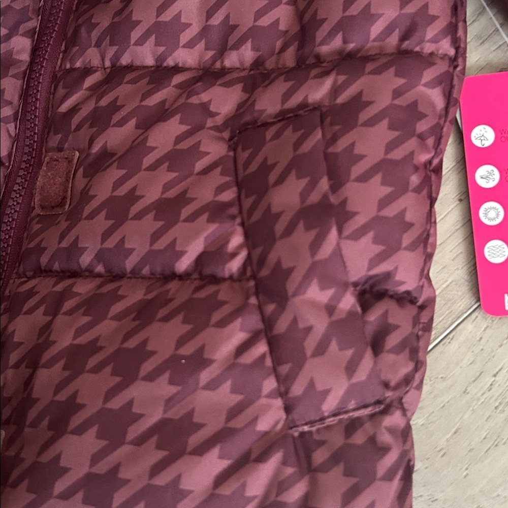 Pink Platinum Toddler Burgundy Houndstooth Puffer Jacket Fleece Lined 2T - Picture 5 of 7